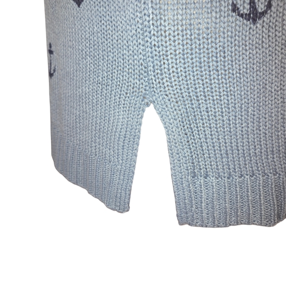 Marled NWT Super Soft Blue Acrylic Nautical Anchor Print Hooded Sweater Size M - Picture 8 of 13